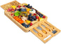 RoyalHouse Unique Bamboo Cheese Board and Knife Set with 2 Slide-Out Cutlery Drawers - Charcuterie Boards Set & Cheese Platter - Ideal Anniversary, Wedding and Housewarming Gift