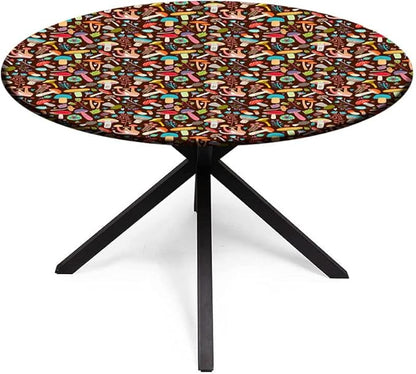 Small Round Tablecloth, Mushrooms Washable Polyester Table Cloth for, Attractive Various Cartoon Leaves and Mushrooms Graphic, Fit Round Tables 32inch Diameter, for Xmas/Parties/Home, Brown