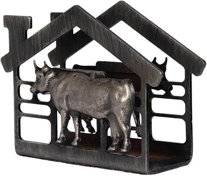 Metal Napkin Holder for Table, Antique Cow Farm Style, Rustic Vertical Tissue Napkins Holder for Paper Napkins (Cow/Black)