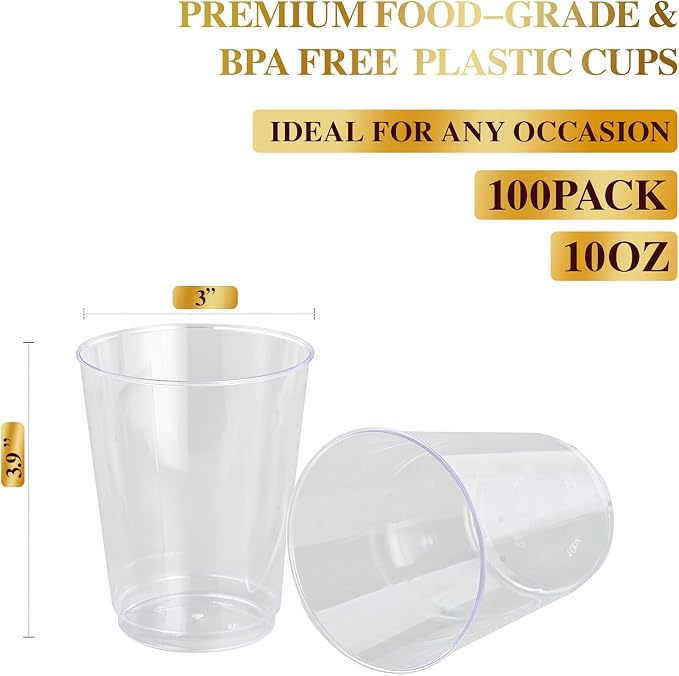 FOCUSLINE 100 Count 10 oz Clear Plastic Cups | Disposable Heavy Duty Hard - Image 2
