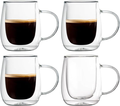 Wlasss Espresso Cups, 7.4oz/210ml Double Walled Glass Coffee Mugs Set of 4 by WlasssLightweightGlasswareMakingLifeEasier