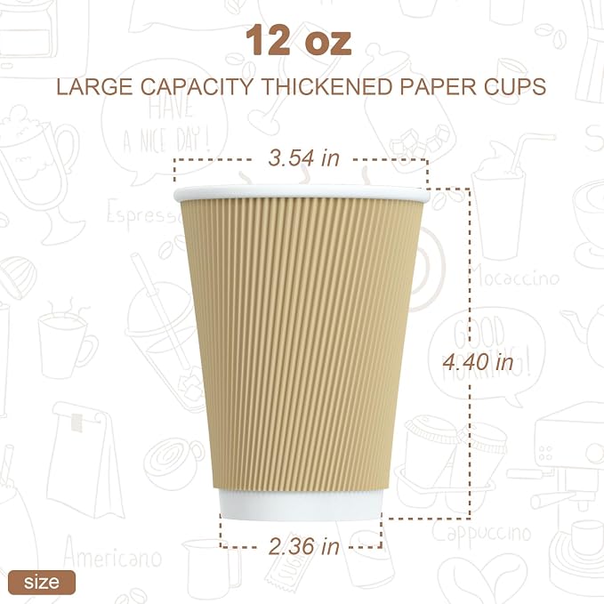 Hot Paper Cups 150 Pack Coffee Cups, Paper Coffee Cup 12 oz Disposable - Image 5