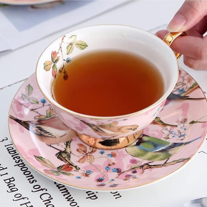 Pink Bird Porcelain Tea Cup Set - 7oz - Image 3