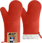 GORILLA GRIP BPA-Free Soft Silicone Oven Mitts, 14.5x8.3, Heat Resistant and Waterproof Cooking Gloves, Thick Cotton Lining, Flexible Gripping for Baking Grilling, Kitchen Potholders Set of 2, Coral