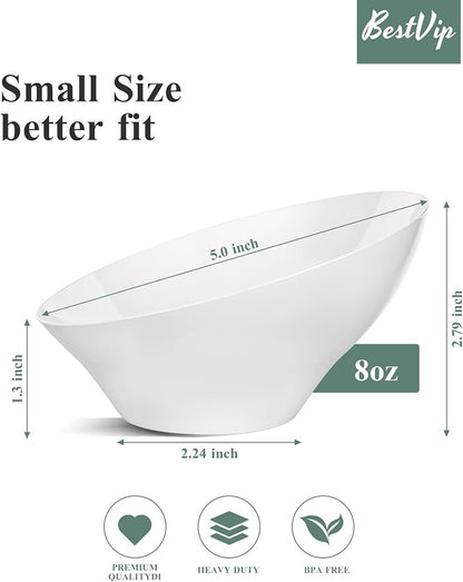 BESTVIP 8 Oz White Plastic Angled Serving Bowls, 12 Pack | Disposable Bowls - Image 3