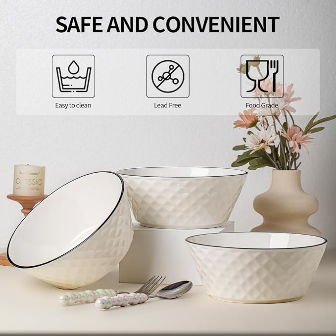 Yeacccng Deep Soup Bowls Set of 3, 46oz Large Cereal Bowls, Large Soup Bowl - Image 5