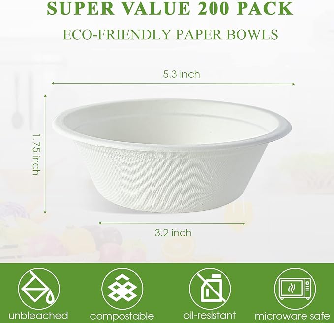 Vplus 200 Pack 12 OZ Paper Bowls, Disposable Compostable Bowls Bulk, - Image 3