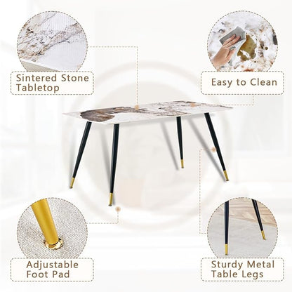 7 Piece Dining Table Set, Dinner Table Set for 6, Sintered Stone Kitchen Table Top and Modern Chairs Set of 6 for Kitchen Dining Room