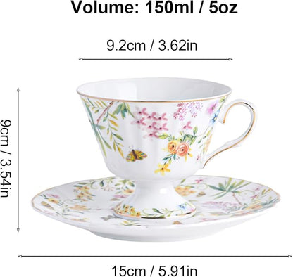 fanquare 5 oz Yellow Spring Floral Porcelain Tea Cup and Saucer | Wildflowers - Image 6