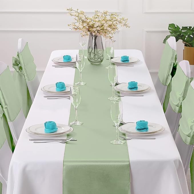 Horbaunal 24 Pack Sage Green Satin Table Runner 12 x 108 Inch | Smooth Table - Image 2