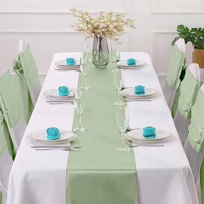 Horbaunal 24 Pack Sage Green Satin Table Runner 12 x 108 Inch | Smooth Table - Image 2