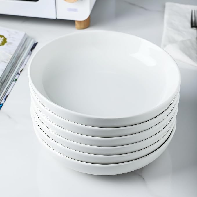 Selamica Porcelain 8.6 inch Salad Pasta Bowls, 34 OZ Bowls Plates, Wide and - Image 5