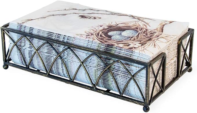 Boston International Arch Design Guest Towel Napkin Holder Caddy, Antique Brass - Image 3