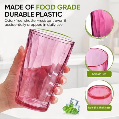 KISEER 8 Pack 16oz Plastic Colors Reusable Drinking Glasses Tumblers - Image 3