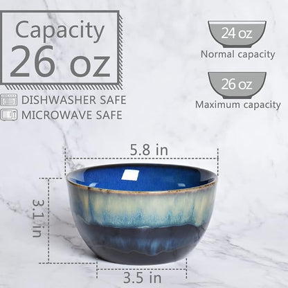 Stoneware Cereal Bowls Set of 4, 26 Oz, Dishwasher and Microwave Safe, Reactive - Image 2