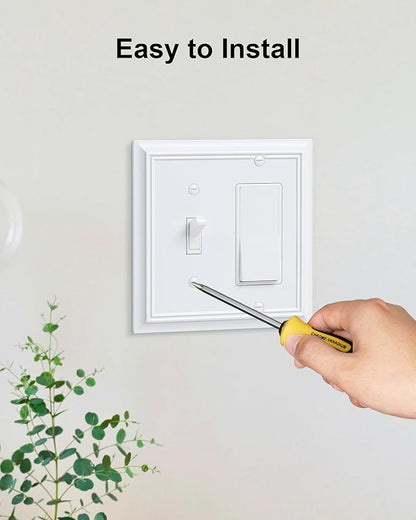 2-Pack Combo Toggle/Decorator Light Switch Cover Plate, Pure White Decorative Electrical Outlet Covers, Durable Natural Bamboo Fiber Switch Plates and Outlet Covers, Corrosion Resistant
