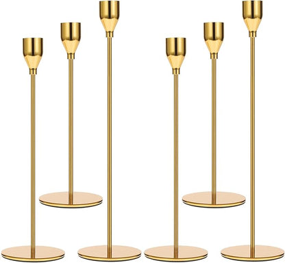 Set of 6 Gold Candlestick Holders Taper Candle Holders Candle Holders Decorative Candlestick Holder for Home Decor, Wedding, Dinning, Party, Anniversary (Bright Gold)