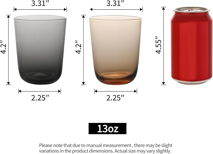 NIRA.Z 13 oz Borosilicate Glass Cups Set of 2, Amber & Grey Two-Tone Drinking - Image 2