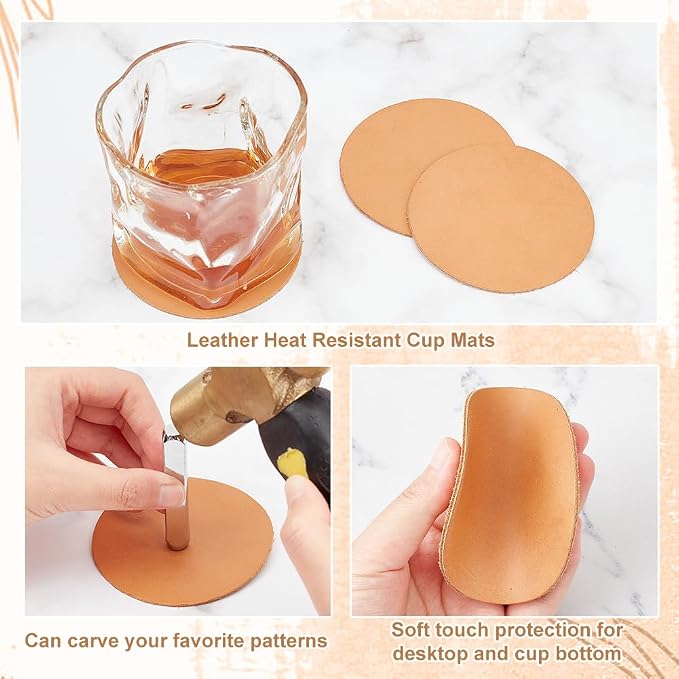 OLYCRAFT 30Pcs Genuine Leather Coasters 3.1 Inch Peru Round Leather - Image 4