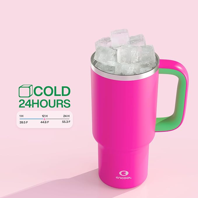 ENCOOL 32 oz Tumbler with Handle and Straw: Stainless Steel Insulated Tumbler - Image 5