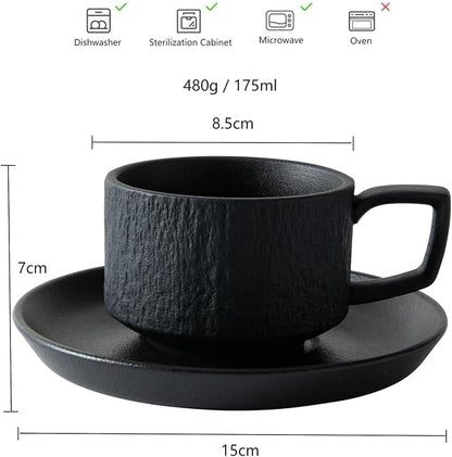 Rock Texture Embossed Ceramic Coffee Set, 6 oz | Tea Set, Cappuccino Espresso - Image 3