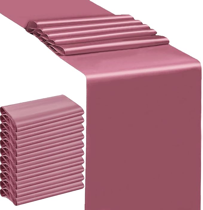 10 Pack Wedding Dusty Rose Table Runners 12 X 108 Inches Satin Mauve Table by SINSSOWL