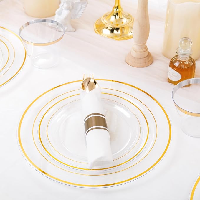 WELLIFE 350PCS Clear-Gold Plastic Plates - Image 9