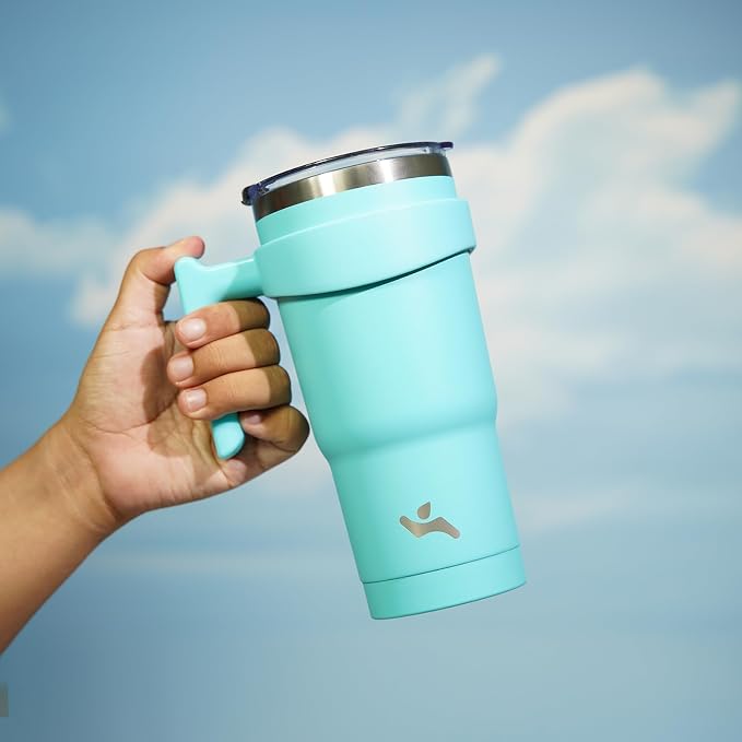 Konokyo 20 oz Tumbler with Handle and Straw, Insulated Travel Mug | Turquoise; - Image 5