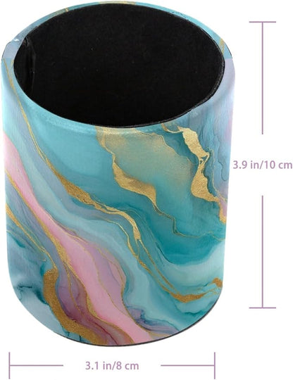 Green Marble Abstract Art Leather Pen Holder - Image 3
