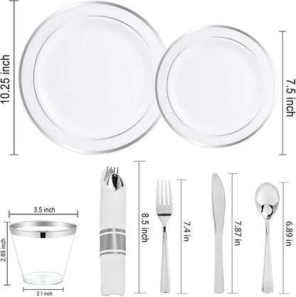 WELLIFE 210 Piece Silver Plastic Dinnerware Set - Image 2
