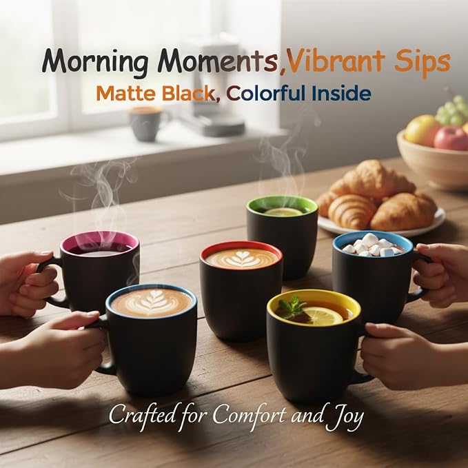 GBhome 16 oz Coffee Mugs Set of 6, Ceramic Coffee Cups- Multi-Color - Image 5