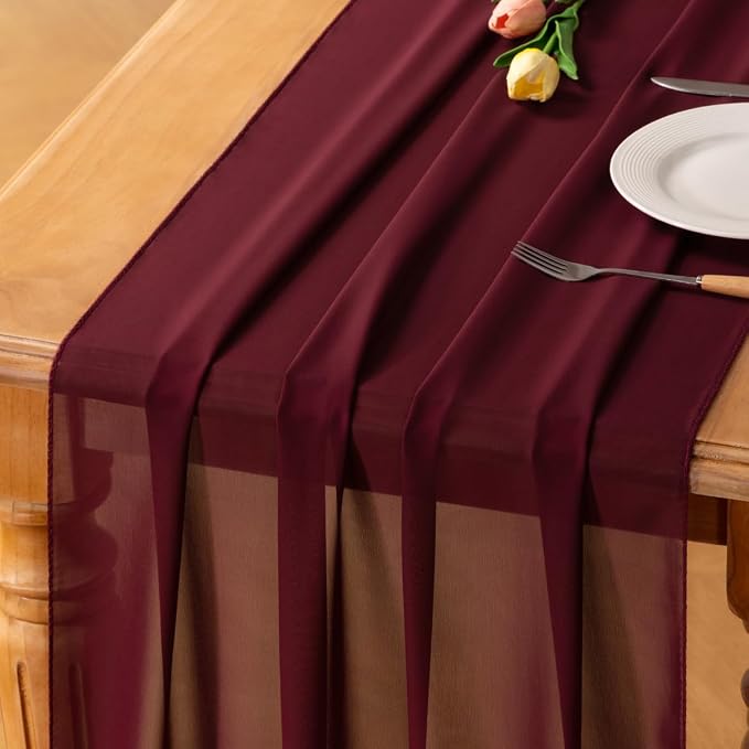 Burgundy Chiffon Table Runner Summer Boho Wedding Birthday Party Decor | 14ft by Socomi