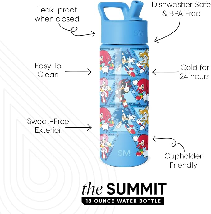 Simple Modern Sonic the Hedgehog Kids Water Bottle & Toddler Cup | 18oz | - Image 2