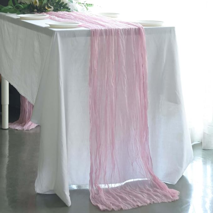 Efavormart 10ft Pink Gauze Table Runner by efavormart