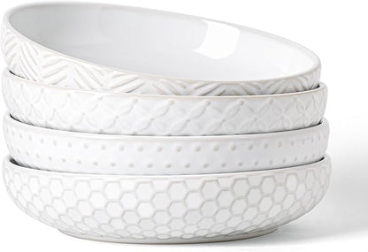 Embossed Ceramic Pasta Bowls, 42 oz Bowl Plates Set,9-Inch Large Serving Bowls Set of 4, Perfect for Pasta, Salad, Fruit, Sturdy&Stackable, Microwave & Dishwasher Safe