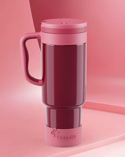 40 oz Insulated Tumbler with Handle and Push-Button Straw Lid, Stainless Steel - Image 2