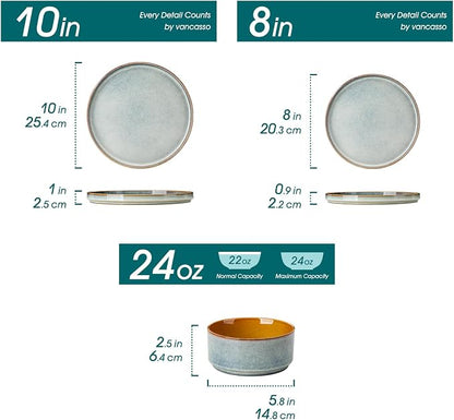 vancasso ONION Ceramic Plates and Bowls Sets, 24 Pieces Light Blue Dinnerware - Image 2
