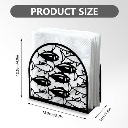 School of Fish Decorative Black Metal Napkin Holder for Table, 5.3"x4.9"x1.9" Shoal of Fish Ocean Animal Standing Napkin Holder for Home Kitchen Restaurant Picnic Coffee Bar Dining Room