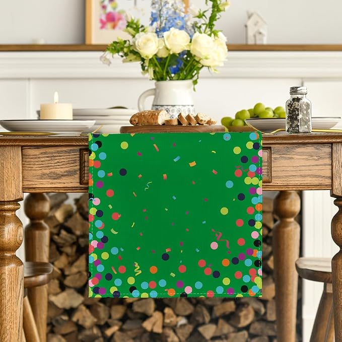 Artoid Mode Polka Dot Green Happy Birthday Table Runner, Seasonal Christmas - Image 2
