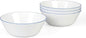 16OZ Opal Glass Cereal and Soup Bowl Set of 4, 6 inch Dishwasher & Microwave Safe Round Bowls for Salad and Rice, Hand Painted Navy Blue Rim