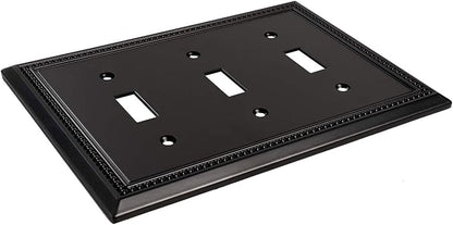 Henne Bery Sunken Pearls Heavy Duty Decorative Wall Plate Switch Plate Outlet Cover (Triple Toggle, Matte Black)