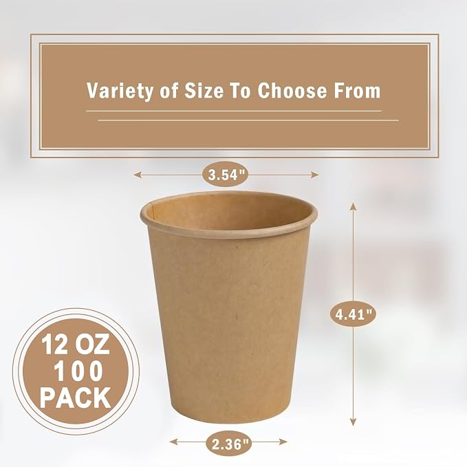 Lamosi 100 Count 12 oz Paper Cups, Disposable Kraft Paper Coffee Cups | - Image 2