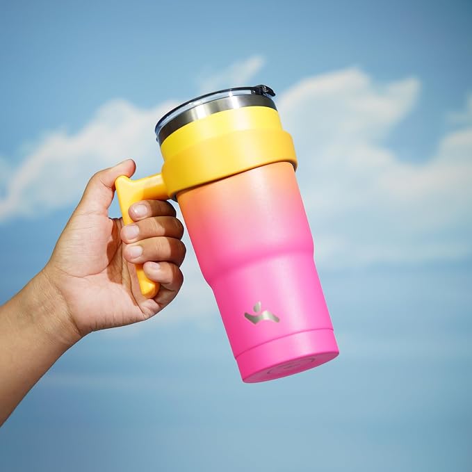 Konokyo 20 oz Tumbler with Handle and Straw, Insulated Travel Mug | Rainbow; - Image 5