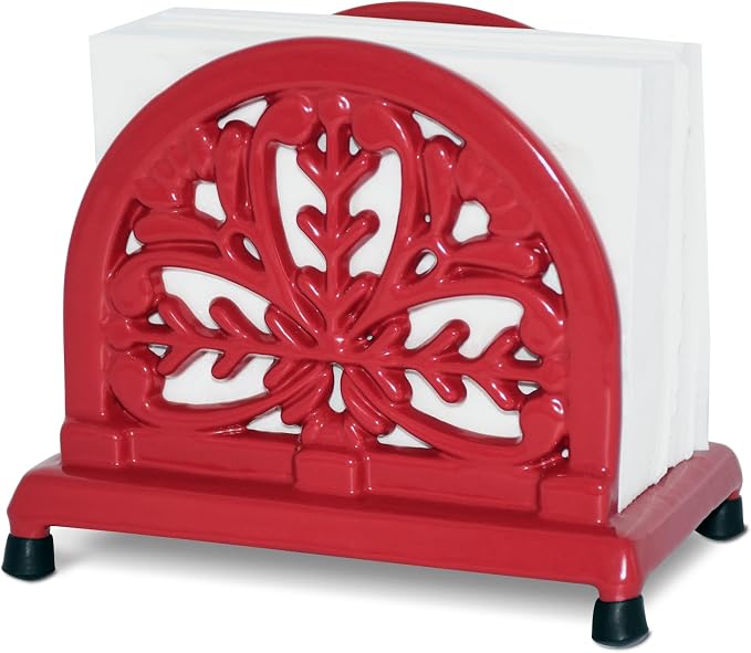 JOGREFUL Cast Iron Napkin Holder, Kitchen Organizer Mistletoe Pattern Red | by JOGREFUL