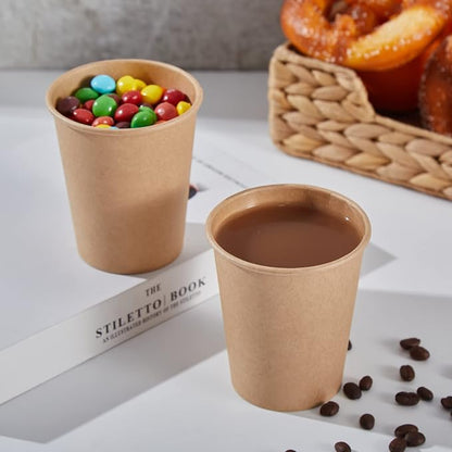 SIUQ 400 Pack 8 oz Kraft Paper Cups, Unbleached Disposable Coffee Cups | Brown - Image 7