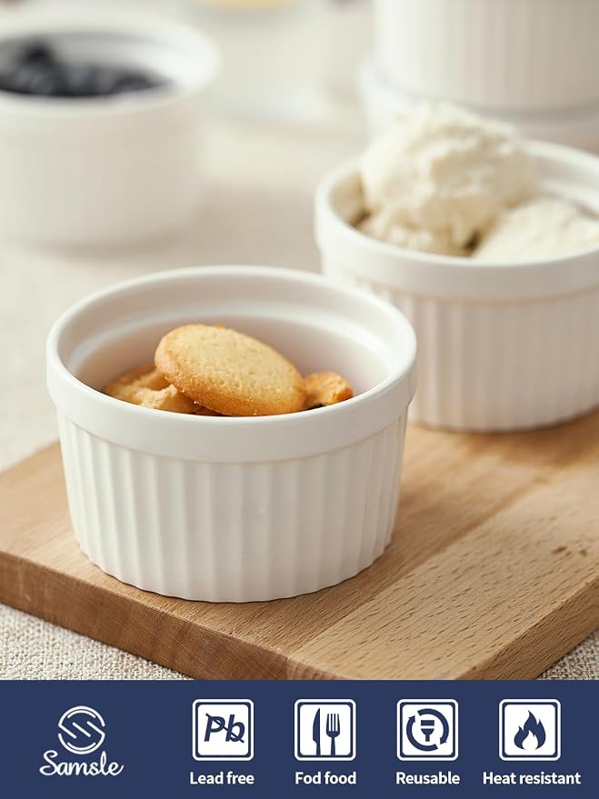 8 oz Ramekins Set of 6, Porcelain Ramekins Oven Safe, Small Souffle Dishes - Image 4