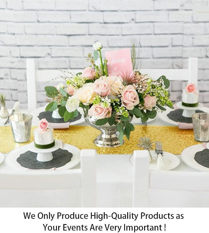 ShinyBeauty Sequin Table Runner Gold 12x108 Inch Glitter Sequin Cloth Runner - Image 2