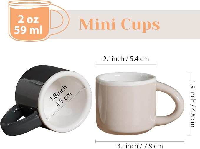 INGOFIN Ceramic Espresso Cups Set of 4, 2 oz Mini Espresso Mugs - Image 2