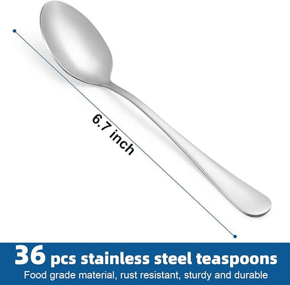 36 Pcs Teaspoons Set, Food-Grade Stainless Steel Spoons Silverware, Cutlery Tea - Image 2