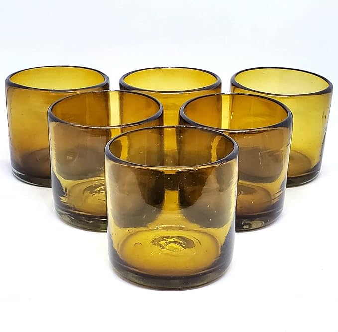Solid Amber 12 oz Large DOF Glasses, Recycled Glass, Toxin-Free by MexHandcraft